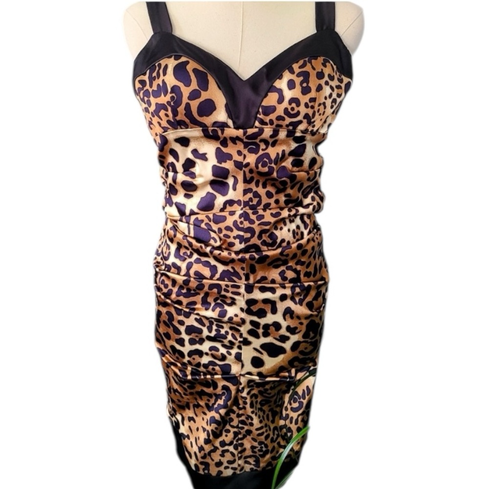 CACHE Leopard/Animal Print Satin Dress Size 2 NWT